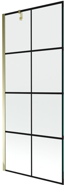 Mexen Next, vanová zástěna 1-křídlová 80 x 150 cm, fixní křídlo, 6 mm čiré sklo s černým vzorem, zlatý profil, 895-080-000-00-77-50