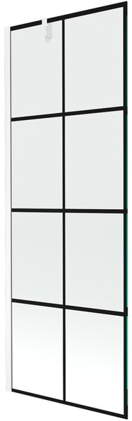 Mexen Next, vanová zástěna 1-křídlová 70 x 150 cm, fixní křídlo, 6 mm čiré sklo s černým vzorem, bílý profil, 895-070-000-00-77-20