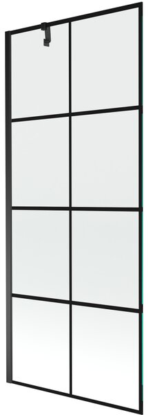 Mexen Next, vanová zástěna 1-křídlová 80 x 150 cm, fixní křídlo, 6 mm čiré sklo s černým vzorem, černý profil, 895-080-000-00-77-70