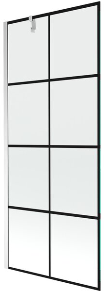 Mexen Next, vanová zástěna 1-křídlová 80 x 150 cm, fixní křídlo, 6 mm čiré sklo s černým vzorem, chromový profil, 895-080-000-00-77-01