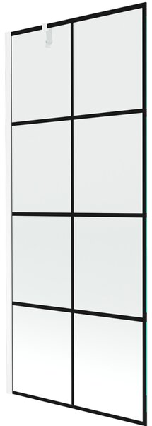 Mexen Next, vanová zástěna 1-křídlová 80 x 150 cm, fixní křídlo, 6 mm čiré sklo s černým vzorem, bílý profil, 895-080-000-00-77-20