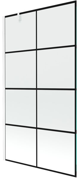 Mexen Next, vanová zástěna 1-křídlová 100 x 150 cm, fixní křídlo, 6 mm čiré sklo s černým vzorem, bílý profil, 895-100-000-00-77-20