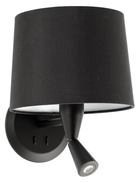 Nástěnné světlo Conga s LED lampou na čtení, černá