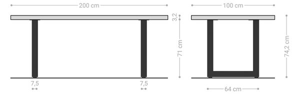 DELIFE Jídelní stůl Edge 200x100x2,5-3 dub přírodní nerezová ocel široký Live-Edge