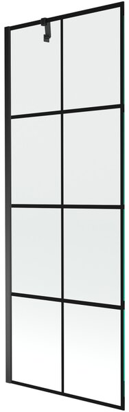 Mexen Next, vanová zástěna 1-křídlová 70 x 150 cm, fixní křídlo, 6 mm čiré sklo s černým vzorem, černý profil, 895-070-000-00-77-70