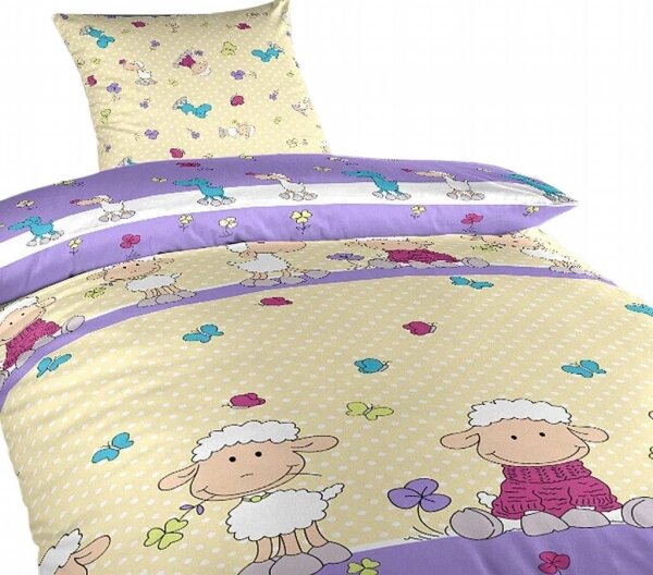 DADKA Povlečení bavlna do postýlky Ovečky velké fialové 90x130, 45x60 cm