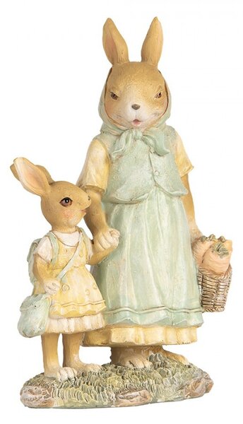 Dekorace králičí mamka s košíčkem a malou králičkou - 14*7*20 cm - Clayre & Eef