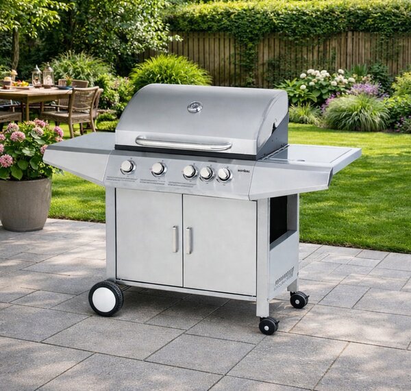 Plynový gril BestBerg BBBQ-24ST / 5 hořáků / 15,75 kW / stříbrná