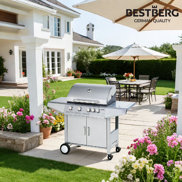 Plynový gril BestBerg BBBQ-24ST / 5 hořáků / 15,75 kW / stříbrná