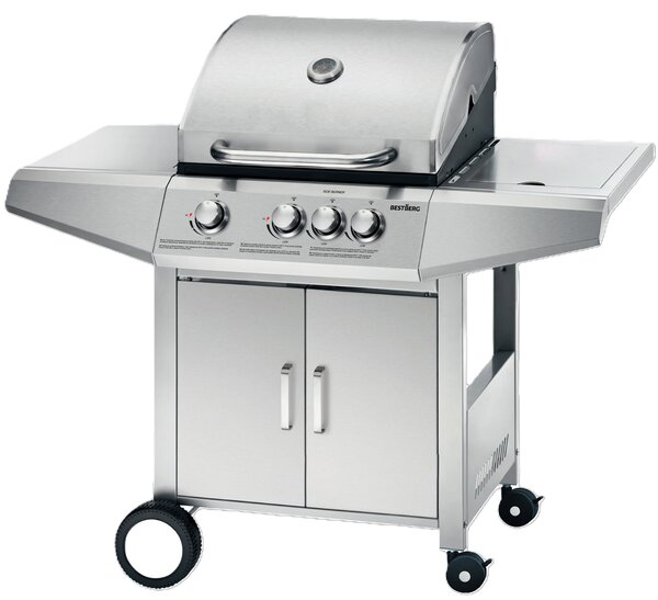Plynový gril BestBerg BBBQ-23ST / 4 hořáky / 12,6 kW / stříbrná