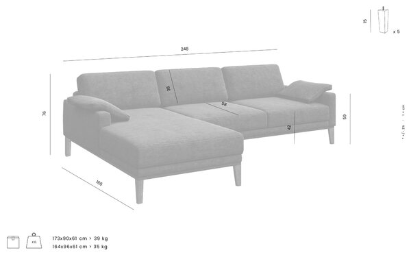Rohová pohovka musso tufted 248 cm tmavě šedá levá
