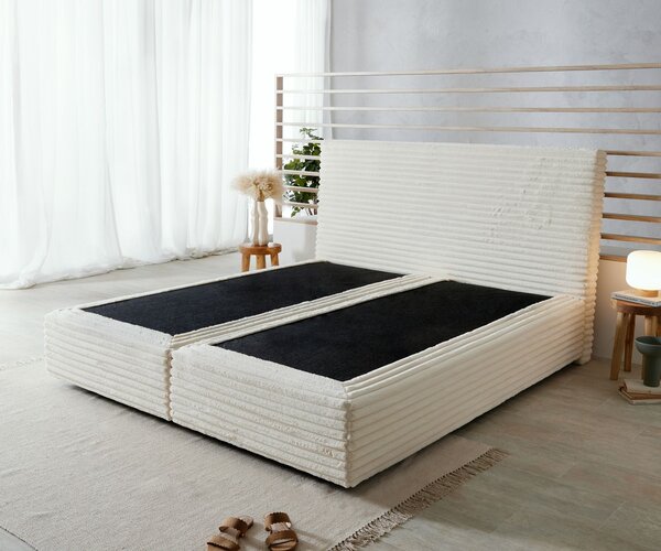 DELIFE Boxspring postel Dream-Well plyšový manšestr béžová 180×200 cm