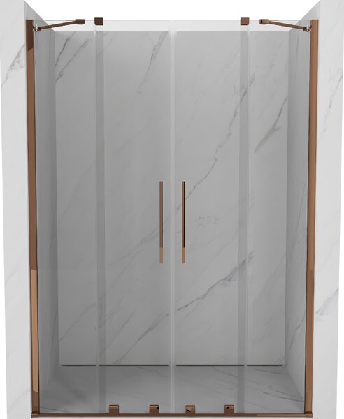 Mexen Velar Duo, posuvné dveře do otvoru 150x200 cm, 8mm čiré sklo, růžové zlato, 871-150-000-02-60