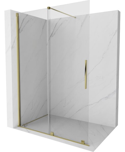 Mexen Velar, posuvné dveře do otvoru typ Walk-In 140 cm, 8mm čiré sklo, zlatá lesklá, 871-140-000-03-50