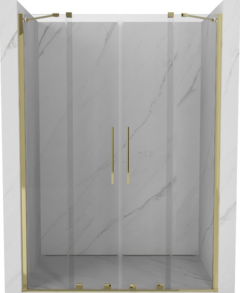 Mexen Velar Duo, posuvné dveře do otvoru 160x200 cm, 8mm čiré sklo, zlatá lesklá, 871-160-000-02-50