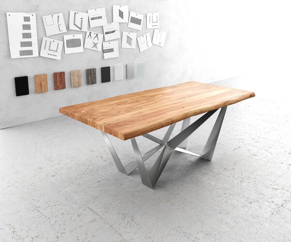 DELIFE Jídelní stůl Edge 200x100 XL akácie přírodní Spider plochá ocel nerezová ocel Live-Edge