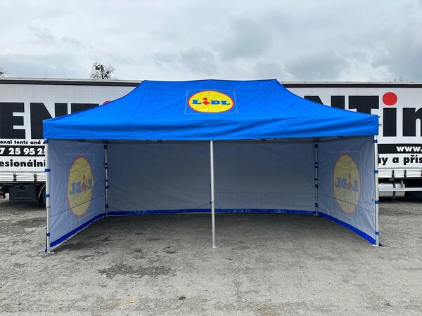 TENTino SET - Nůžkový párty stan 3x6 m /6 s jednostranným potiskem Typ konstrukce: SMALL HEXAGON, Rozsah potisku: pouze střecha, Plachtovina - gramáž: polyester 230 g/m2