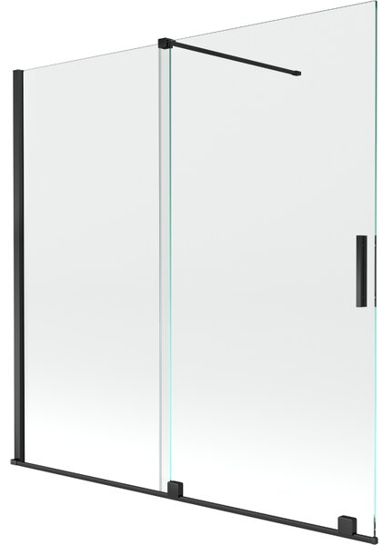 Mexen Velar, 2-křídlová posuvná vanová zástěna 160 x 150 cm, 8mm čiré sklo, černá matná, 896-160-000-01-70