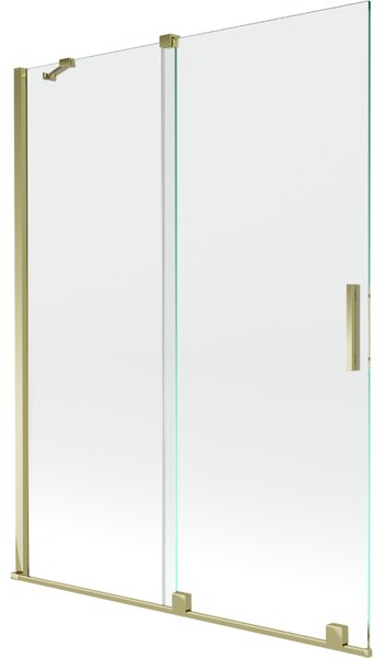 Mexen Velar, 2-křídlová posuvná vanová zástěna 130 x 150 cm, 8mm čiré sklo, zlatý lesklý profil, 896-130-000-01-50