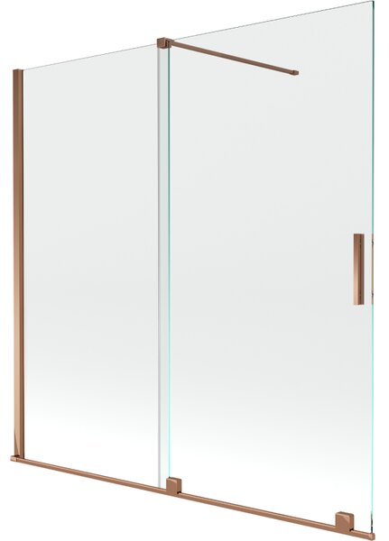 Mexen Velar, 2-křídlová posuvná vanová zástěna 160 x 150 cm, 8mm čiré sklo, růžové zlato, 896-160-000-01-60