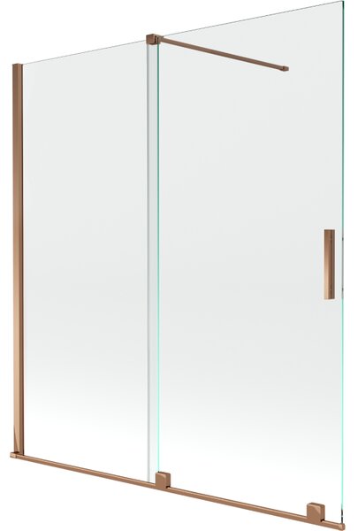 Mexen Velar, 2-křídlová posuvná vanová zástěna 150 x 150 cm, 8mm čiré sklo, růžové zlato, 896-150-000-01-60