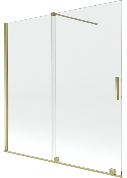 Mexen Velar, 2-křídlová posuvná vanová zástěna 160 x 150 cm, 8mm čiré sklo, zlatý lesklý profil, 896-160-000-01-50
