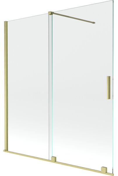 Mexen Velar, 2-křídlová posuvná vanová zástěna 150 x 150 cm, 8mm čiré sklo, zlatý matný profil, 896-150-000-01-55