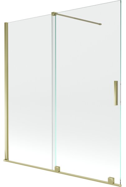 Mexen Velar, 2-křídlová posuvná vanová zástěna 150 x 150 cm, 8mm čiré sklo, zlatý lesklý profil, 896-150-000-01-50