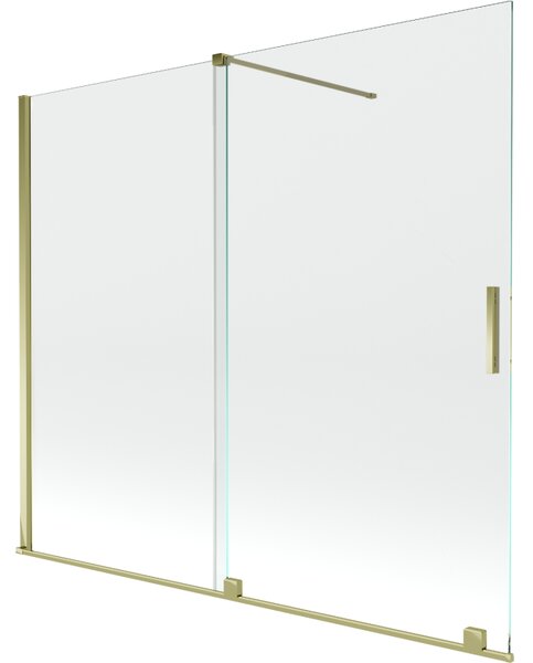 Mexen Velar, 2-křídlová posuvná vanová zástěna 180 x 150 cm, 8mm čiré sklo, zlatý lesklý profil, 896-180-000-01-50