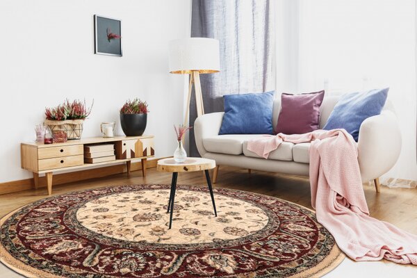 Kulatý koberec vlněný Dywilan Omega Aries Světlý Rubín Rozměr: průměr 135 cm