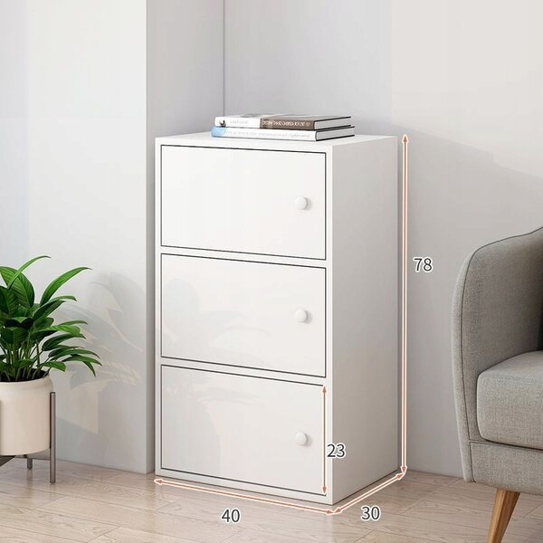 Moderní prostorná komoda se 3 policemi skříňka velká bílá skandinávský loft styl retro