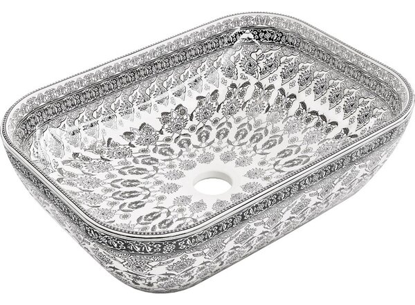 Mexen Rita, umyvadlo na desku 455x325x135 mm, bílá-černý vzor, ​​21084586