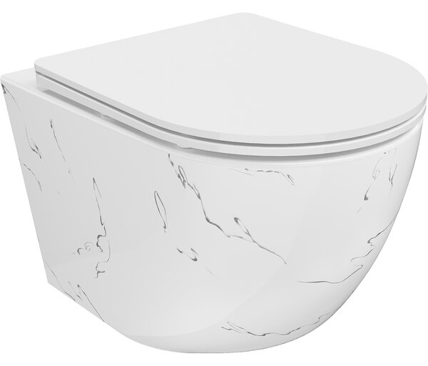 Mexen Lena, závěsná WC mísa Rimless s duroplastovým sedátkem s pomalým zavíráním, imitace mramoru-bílý kámen, 30224093