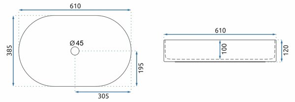 Rea Nadia, umyvadlo na desku 610x385x120mm, bílá matná, REA-U9657