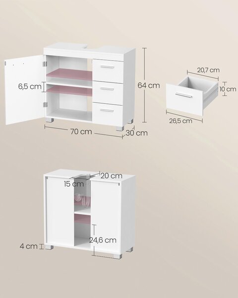 SKŘÍŇKA POD UMYVADLO, bílá, bílá, 70/64/30 cm MID.YOU - Koupelnové série, Online Only