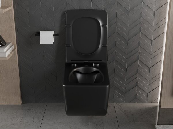 Mexen Vera wc mísa Rimless se sedátkem s pomalým zavíráním slim, duroplast, černá matná - 30164070