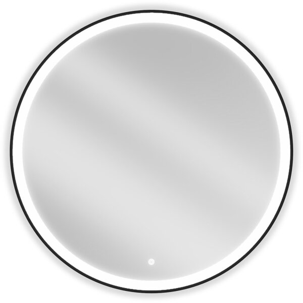 Mexen Esso, kulaté LED podsvícené koupelnové zrcadlo 90 cm, 6000K, topná podložka proti zamlžování, černý rám, 9825-090-090-611-70