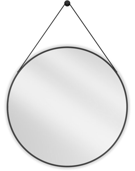Mexen String, kulaté koupelnové zrcadlo na pásku 80 cm, barva rámu černá matná, 9854-080-080-000-70