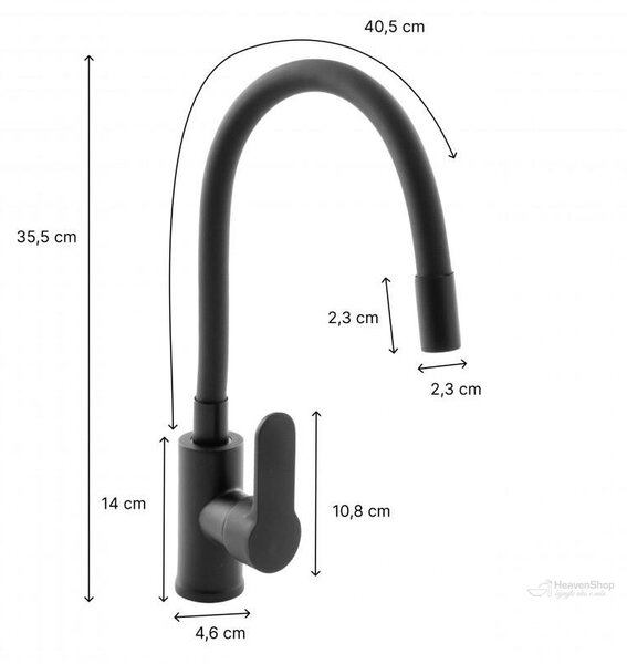 Gamma Flex 2000, stojánková dřezová baterie s flexibilním ramenem, černá matná, GMA-BFX-2000BK