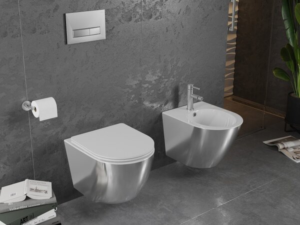 Mexen Lena wc mísa bezokrajová s pomalu spouštěným slim sedátkem, duroplast, bílá/stříbrná - 30224004