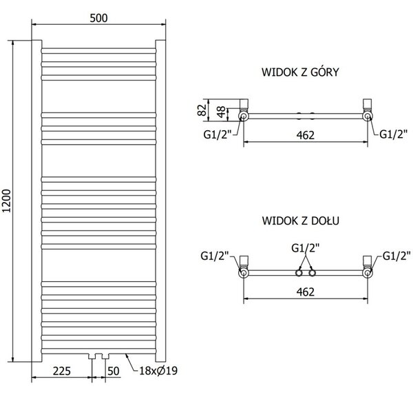 Mexen Yodo koupelnový radiátor 1200 x 500 mm, 382 W, černý - W113-1200-500-00-70