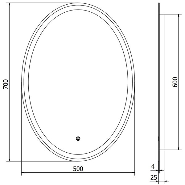 Mexen Elz osvětlené koupelnové zrcadlo 50 x 70 cm, LED 6000K, proti zamlžení - 9802-050-070-611-00
