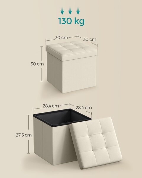Taburet s úložným prostorem OTTOMAN 30x30 cm, krémový
