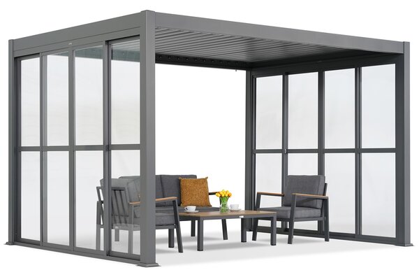 Lagos 3x4 volně stojící terasová pergola s dveřmi na dvou stranách 4m a na jedné straně 3m Garden Point antracitová