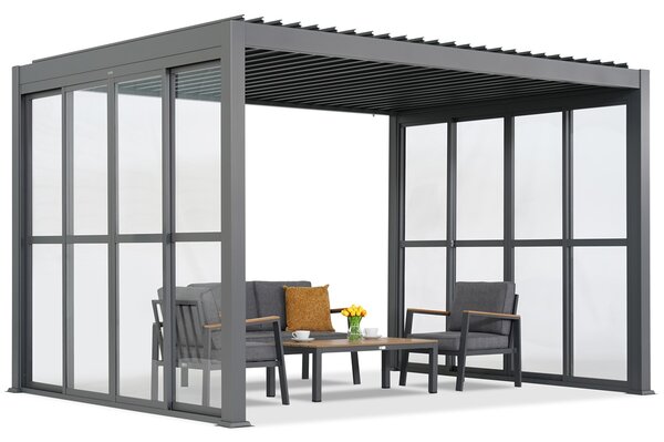 Lagos 3x3 volně stojící terasová pergola s dveřmi na dvou stranách Garden Point antracitová