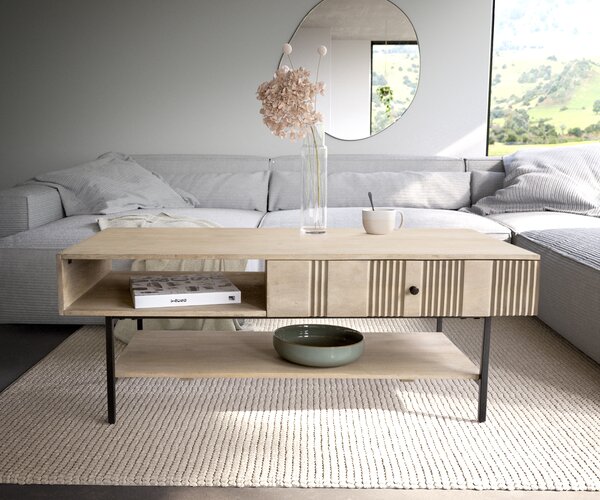 DELIFE Konferenční stolek Nereos 130x60 cm mango bílý wash kov černá