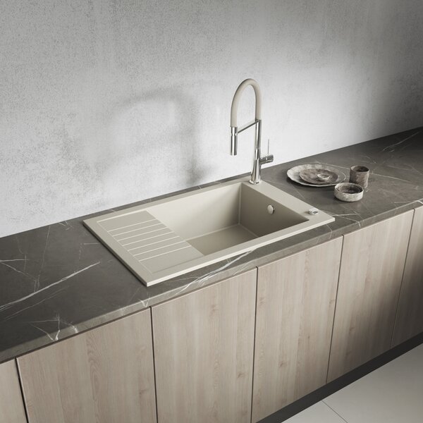 Laveo Pionier, 1-komorový granitový dřez 780x500x207 s krátkým odkapávačem, béžová, LAV-SBR_413T