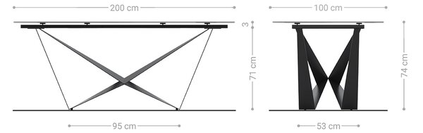 DELIFE Jídelní stůl Edge 200x100 cm keramika Laminam® Nero Greco antracitová Spider plochá ocel nerezová ocel