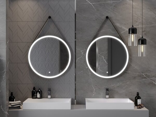 Mexen Reni koupelnové zrcadlo podsvícené, kulaté 70 cm, LED 6000K, odmlžování, černý rám - 9812-070-070-611-70