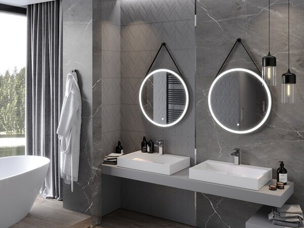 Mexen Reni koupelnové zrcadlo podsvícené, kulaté 70 cm, LED 6000K, odmlžování, černý rám - 9812-070-070-611-70